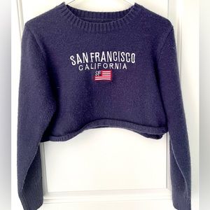 Romwe Navy Blue Cropped Long Sleeve San Francisco California Sweater sz L